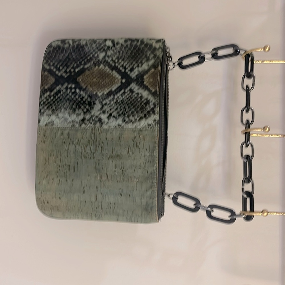 French Connection Emerald Green Snake Skin Pattern Double Pouch Purse